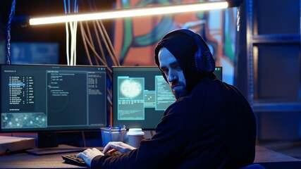 Hacker doing international espionage warfare for his government to steal state secrets from another...