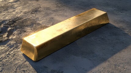 A diagonally placed gold bar on a rough gray background with soft golden reflections