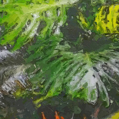 Various flowers, roses, peonies, tropical leaves, beautiful