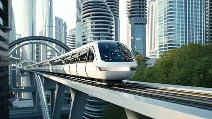 Create a futuristic smart city powered by AI that automates energy usage, waste management, and public transportation, highlighting sustainability and efficiency - Powered by Adobe