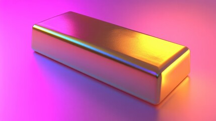A polished gold bar placed on a neon pink background, reflecting bright golden hues