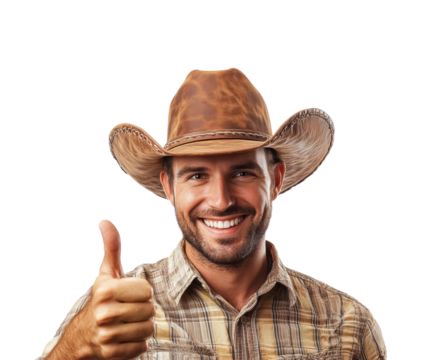 Cowboy celebrating success ranch portrait positive vibes isolated on transparent background
