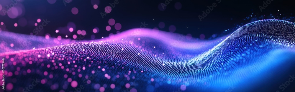 Poster abstract colorful wave illustration with luminous dots flowing in a vibrant digital landscape showca