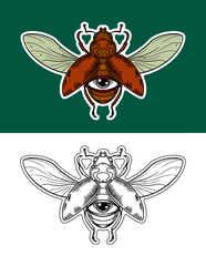 Insect with Eye Cartoon Sticker Illustration