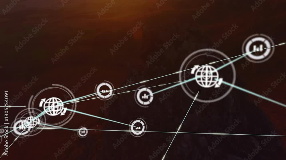 Aufkleber network of connections and data processing animation over dark abstract background