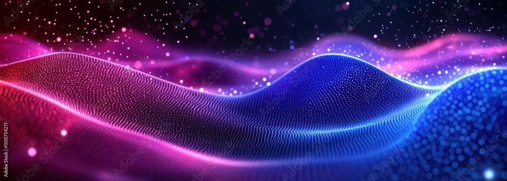 Poster abstract colorful wave patterns with glowing particles creating a dynamic and vibrant background for