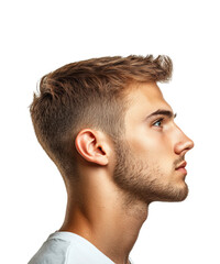Obraz premium Profile view of a young man portrait bright side perspective personal branding isolated on transparent background