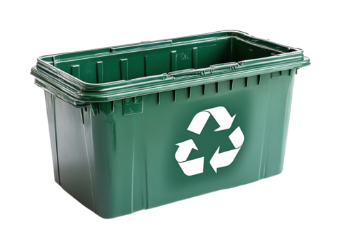Recycling action with green bin urban environment waste management sustainability low angle view eco-friendly concept isolated on transparent background