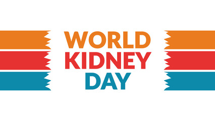 World Kidney Day text with side lines on a White background. Which is observed every year in March to celebrate and wish World Kidney Day