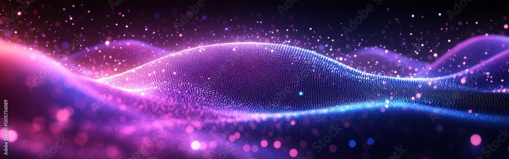 Poster abstract colorful waves with light particles in a dark background for creative digital art and techn