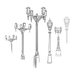 Ancient street lamp vector hand drawing illustration