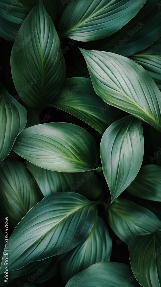 Poster Verdant green foliage creating detailed organic texture with intricate leaf patterns and rich botanical depth