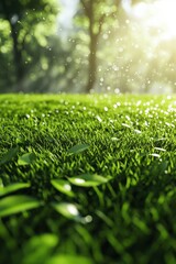 Naklejka premium Green fresh grass lawn in Spring.