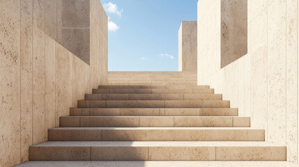 Modern stone staircase leading to bright sky, showcasing architectural design and clean lines