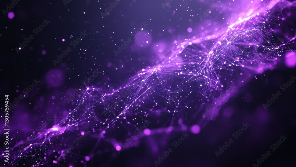 Poster abstract digital background of glowing purple particles and interconnected lines creating a captivat
