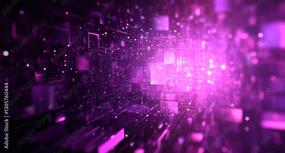 Poster abstract digital background with vibrant pink hues and illuminated squares creating a sense of depth