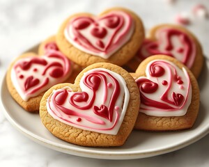 Heart Cookies Stacked on Plate, White Surface