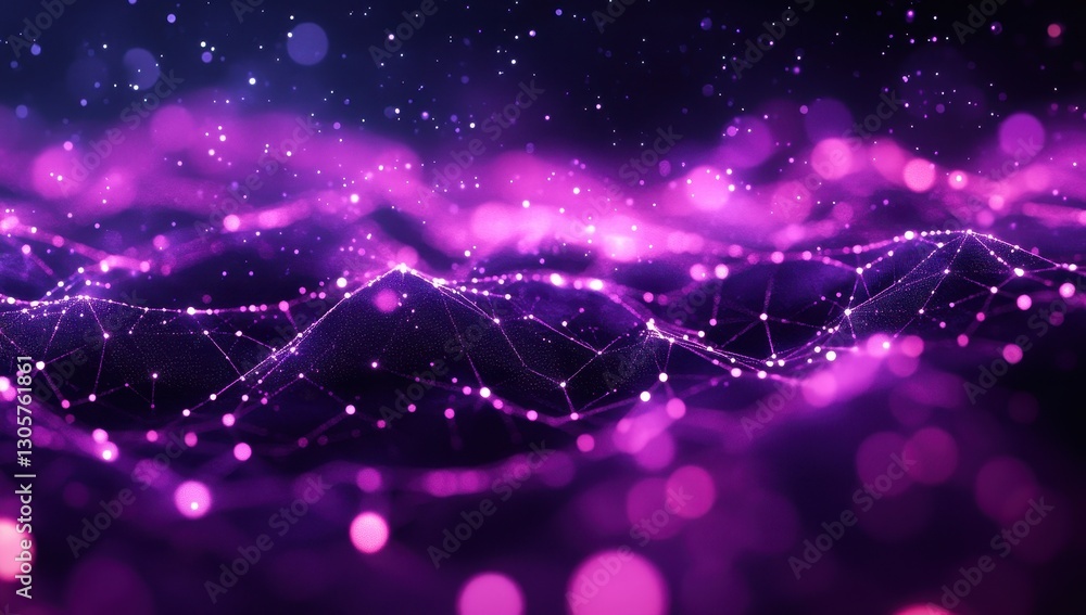 Aufkleber abstract digital landscape with glowing purple particles and connections creating a sense of depth a