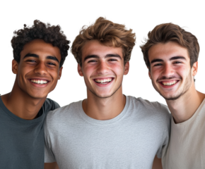 Joyful group of friends smiling together portrait bright environment friendship concept isolated on transparent background