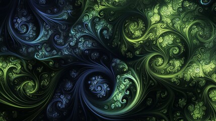 Deep forest green and navy abstract swirls, moody and rich with glossy highlights