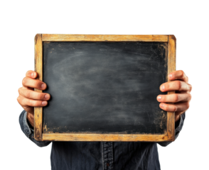 Creative writing action chalkboard content minimalist environment view educational concept isolated on transparent background