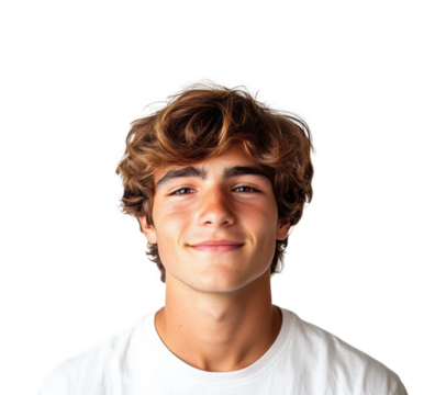 Smiling young male portrait youthful expression isolated on transparent background