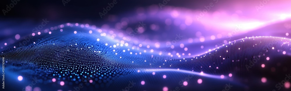 Poster abstract digital waves with glowing particles and vibrant colors creating a mesmerizing flowing surf