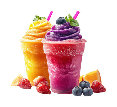 Chill summer vibes refreshing colorful slush drinks on a sunny patio with a relaxed atmosphere and vibrant views isolated on transparent background