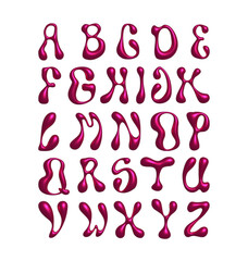 Set of letters Y2K 2, melted letters metallic pink young, party invitation, colorful alphabet abc decoration, back to school, teacher kids teens