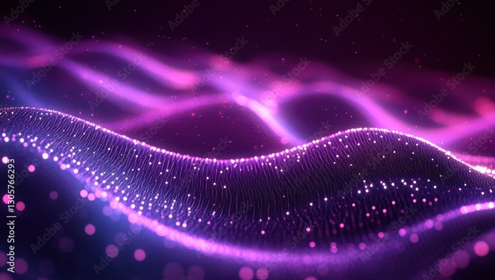 Poster abstract fractal representation of colorful wave patterns with glowing particles creating a futurist