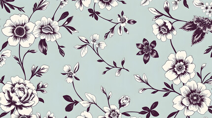 Repeating Floral Pattern in Teal and Purple