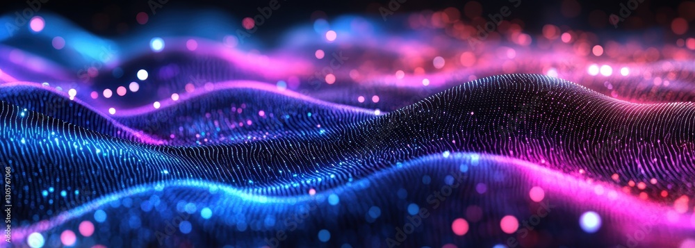 Poster abstract futuristic waves with vibrant lights in blue and pink colors creating a dynamic atmosphere 
