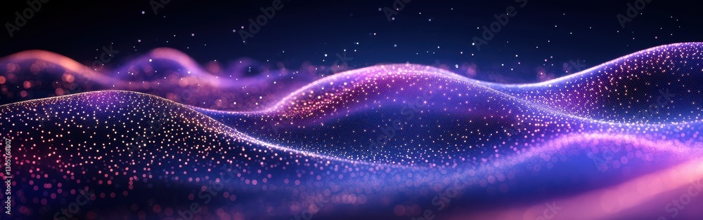 Aufkleber abstract glowing waves in a colorful gradient of purple, blue, and pink with shimmering particles cr