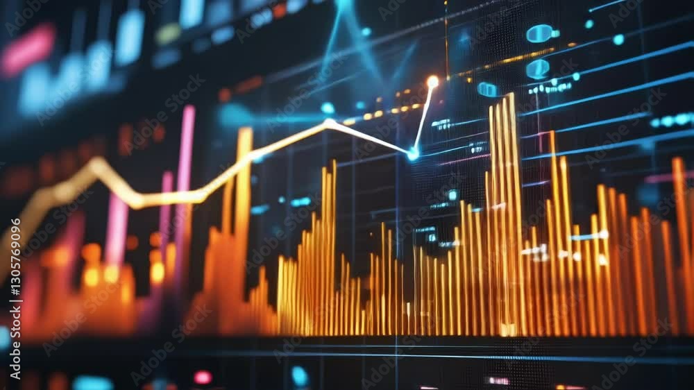 Aufkleber glowing lines and bars represent increasing values in a dynamic financial market visualization, sugg