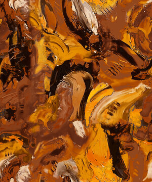 Amber abstract impasto pattern. Seamless, warm abstract design with thick, textured paint strokes. Perfect for fabric, prints, & more.