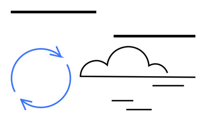 Circular blue arrows representing cycles, cloud as an abstract shape, and horizontal lines illustrating organization, flow, or balance. Ideal for process, flow, environment, balance creativity