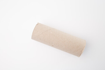 Empty cardboard tube, typically from toilet paper or paper towels, on white surface. Ideal for eco-friendly businesses, DIY crafts, and upcycling projects using common household items