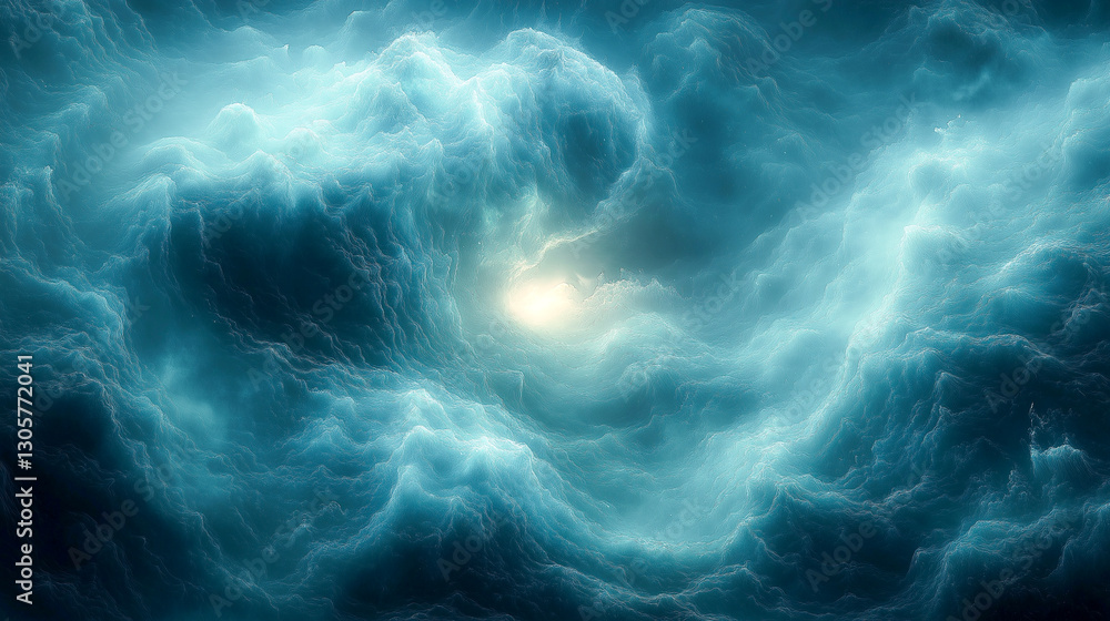 Poster swirling patterns of blue and green create an abstract atmosphere with vibrant energy and depth