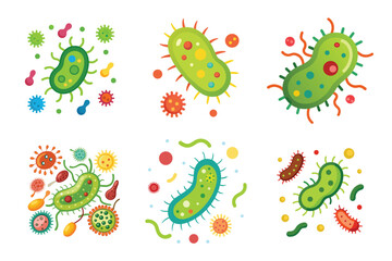 Set of Bacteria Vector Illustration Isolated on a White Background