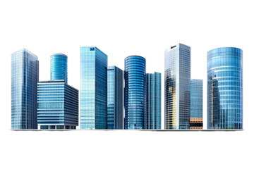 Futuristic City Skyline with Modern High Rise Skyscrapers and Glass Towers in Downtown Business