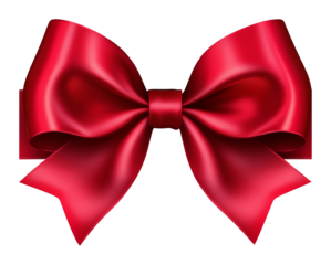 Red satin ribbon bow on transparent background, decorative design element