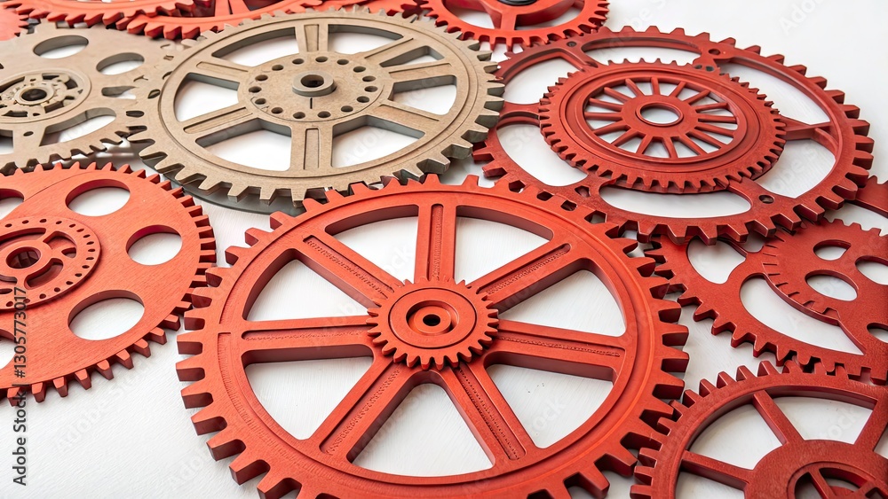 Poster complex machine system, interlocking gears, industrial design, mechanical engineering, precision eng