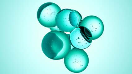 Cosmetics blue serum liquid bubbles 3d abstract background. Cosmetic moisturizer essence gel. Collagen fluid bubble molecule. Moisturizing cream or oil, beauty skin concept