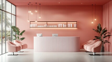 Modern Pink Salon Reception Area Design