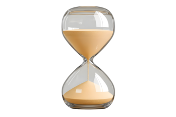 Hourglass on Wooden Table Measuring the Passage of Time in Amber Glass