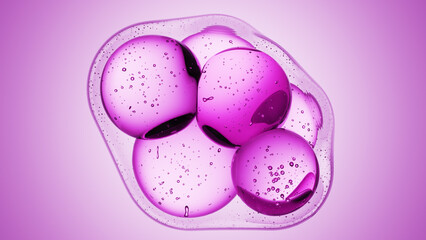 Cosmetics pink serum liquid bubbles 3d abstract background. Cosmetic moisturizer essence gel. Collagen fluid bubble molecule. Moisturizing cream or oil, beauty skin concept