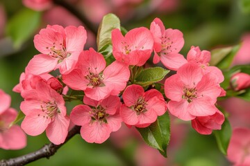 Obraz premium A detailed view of a pink flower blooming on a tree branch.