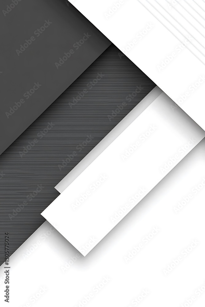 Poster contrasting geometric composition with linear accents and layered forms