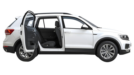 Naklejka premium Modern White SUV Crossover Vehicle Parked Outdoors for Suburban Family Travel