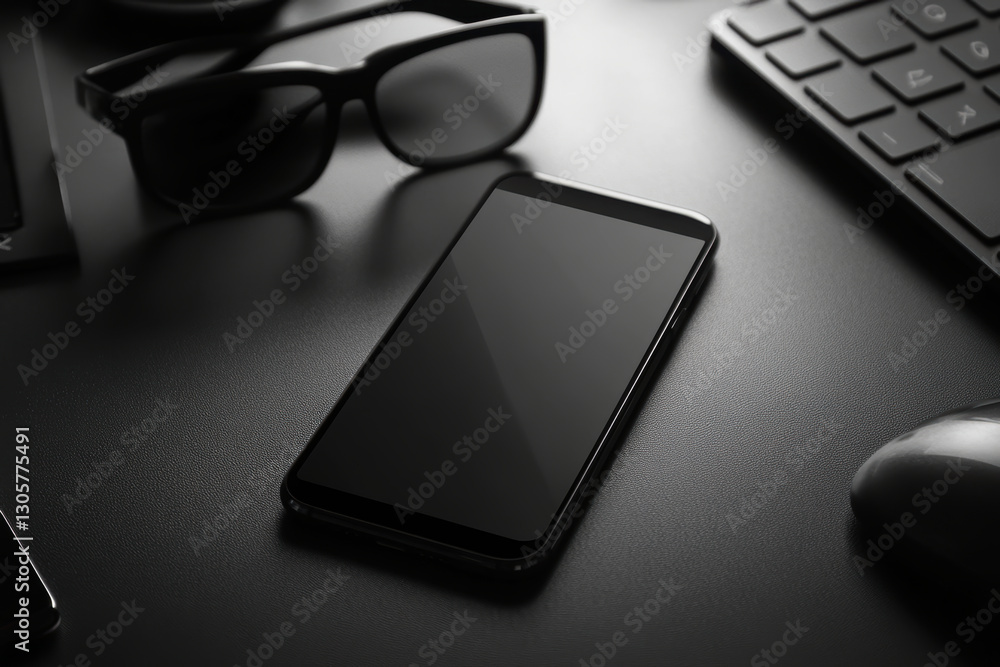 Aufkleber a cell phone rests on a desk beside a computer keyboard.